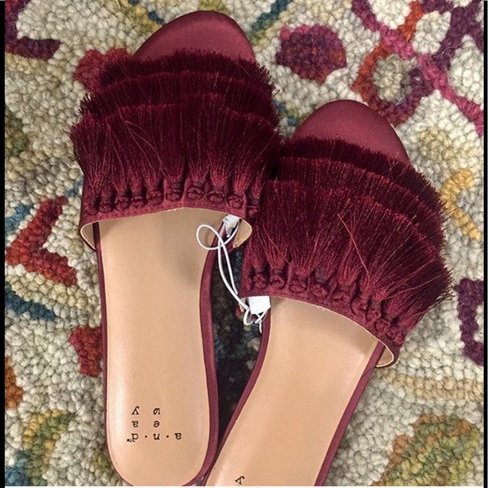 Women's Benetta Tassel Slide Sandals Burgundy-B21 - Picture 3 of 5